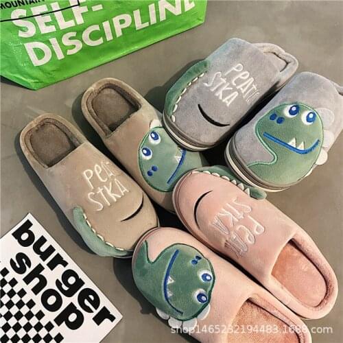 Mens and Womens Autumn and Winter Slippers Warm Plush Cotton Slippers Cute Home Non-slip Couple Personality Home