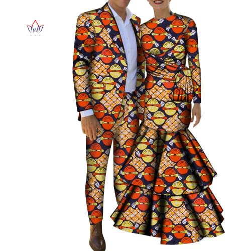 Men Sets and Womens Clothing For The Wedding Summer Traditional African full sleeve Outfits Couples Matching Wear 4xl WYQ746