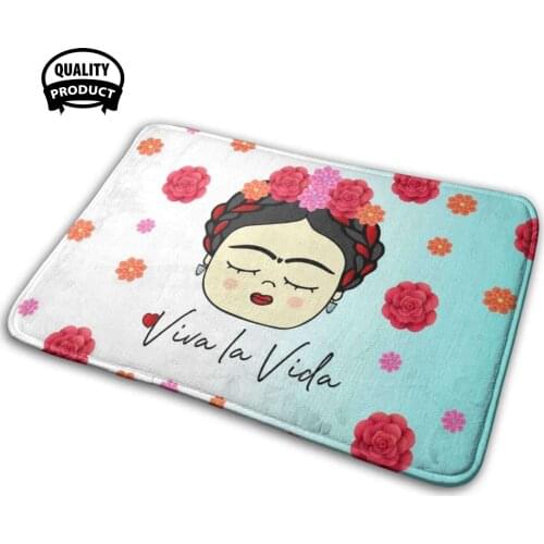 Frida K Floral Drawing Viva La Vida 3D Soft Non-Slip Mat Rug Carpet Cushion Frida K Mexican Latin Tacos Hot Spicy Chile