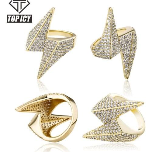 2021 New Arrival Ligntning Shape 6 Times 14k Gold Plated Brass Ring AAA+ Cubic Zircon Prong Setting Rings Jewelry