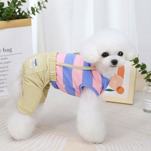 Striped Pet Clothes Dog Overalls Puppy WarmVest Cowboy Jumpsuit Autumn Winter Dog Clothes Puppy Teddy Denim Costume Jacket