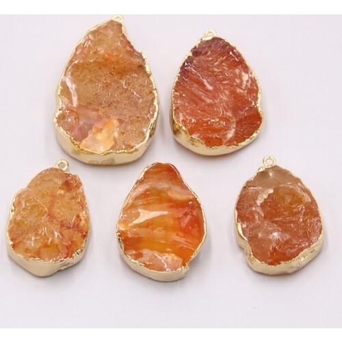 Natural orange agates Druzy necklace pendant pendulum Irregular Stone pendant Connector Charms For Jewelry Making Raw stone