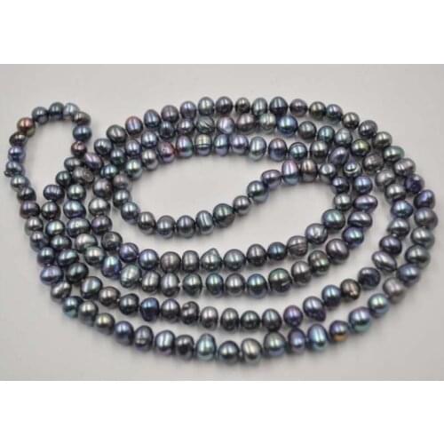 NEW 48" Length 7-8mm black freshwater pearl necklace