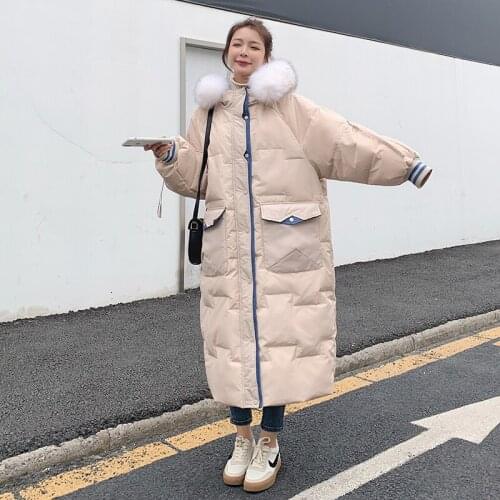 Thick Single-Breasted Fashion Cotton Coat Winter Womens Jacket 90% White Duck Down Long 2021 New Hooded Big Fur Collar Loose