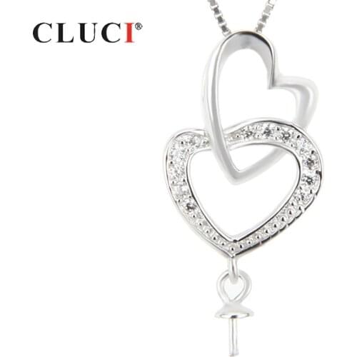 CLUCI Gold Color Silver 925 Pearl Pendant Mounting 925 Sterling Silver Double Heart Shaped Women Jewelry Zircon Pendant SP038SB