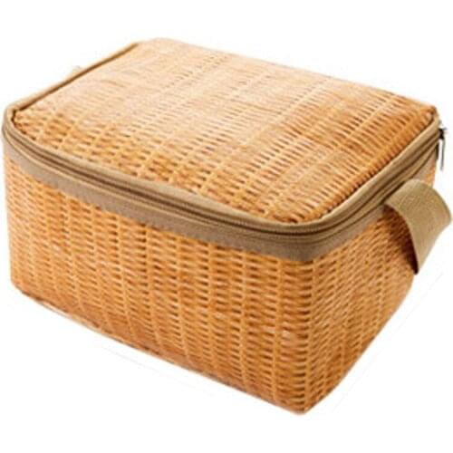 Portable Imitation Rattan Lunch Bags Insulated Thermal Cooler Lunch Box Tote Storage Bag Container Food Picnic Bag