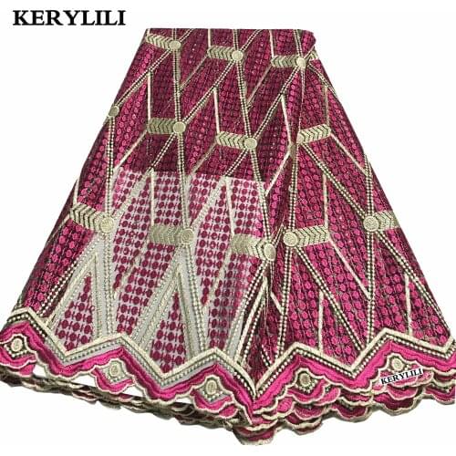 Latest Embroidered Nigerian Swiss Voile Lace Fabric Tulle French Lace 5 Yards Stones African Women Dress KRL-68031