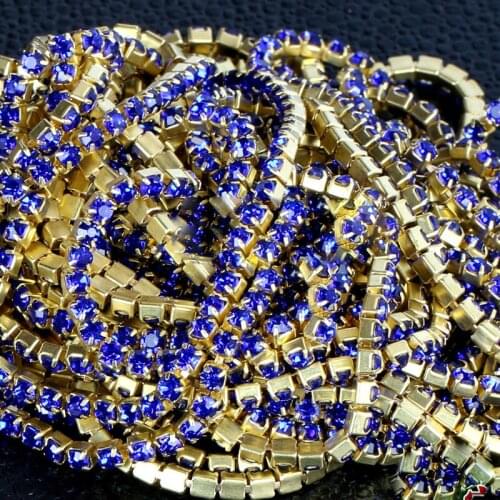 SS6,8,10,12 10m All Size capri blue crystal rhinestone cupchain golden setting diy wedding dress decoration Bracelet