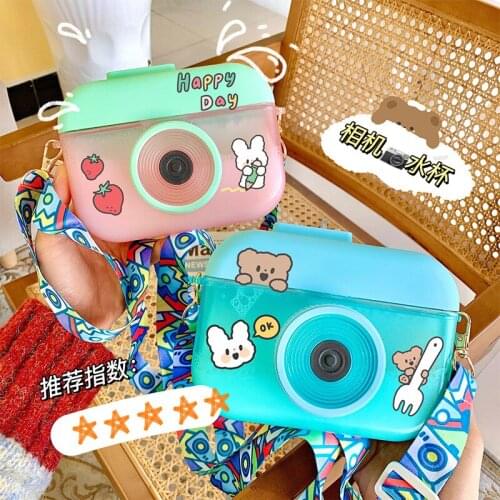 Lovely cool creative camera cup girl heart Korean version of large-capacity lanyard cup personality plastic camera cup