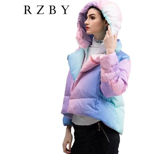 Winter Sweet Abrigo Mujer Chaquetas Warm Kadın Ceket Shorts Down Jacket Hooded Femme Casacas Rainbow Style Puffer Jacket RZBY068