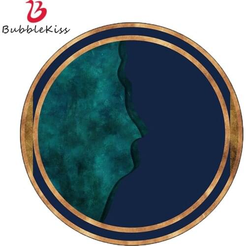 Bubble Kiss Round Carpet Dark Blue Floor Mat Gold Line Decor Rug And Carpet For Living Room Nordic Style Home Coffee Table Decor