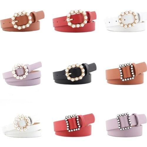 Women Belts Luxury Brand Punk Rhinestones Buckle Casual PU Leather Black Red Belt Womens Waist Band Jeans Trousers Waistband