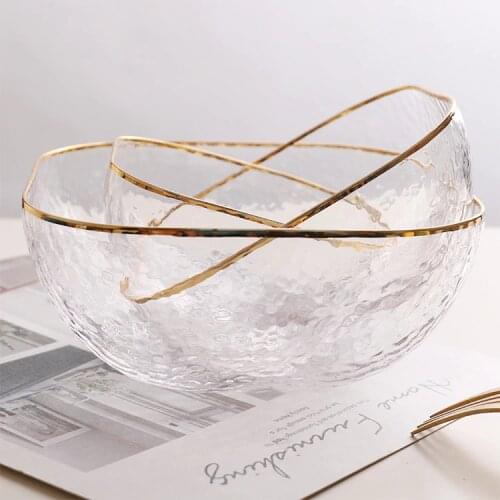 Phnom Penh Hammer Pattern Square Glass Bowl Salad Bowl Vegetable and Fruit Bowl Mixed Vegetable Bowl Transparent Dessert Bowl