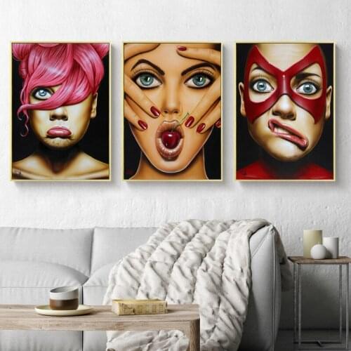 Sexy Girl Funny Lips Wall Art Canvas Painting Figure Facial Expressions Posters And Prints Pictures For Living Room Bar Decor