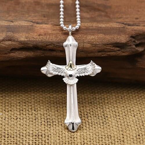 S925 Sterling Silver Jewelry Simple Glossy Plain Silver Feather Cross Flying Eagle Men and Women Pendant