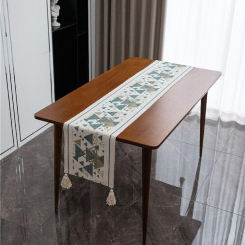 Cilected INS Geometric Table Runner Ethnic Style Cotton Thread Tassel Coffee Table Cover Cloth Tablecloth Home Decor Bed Towel