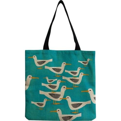 Bright Colors Pigeon Printed Tote Cartoon Birds Large Capacity Shoulder Bag Women Eco Reusable Green Shopper Bag Custom Pattern
