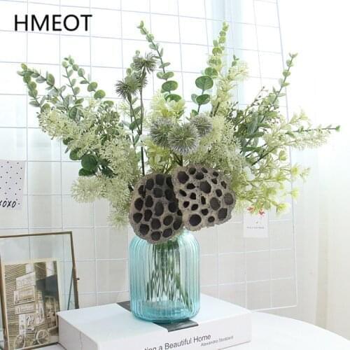 Dried Flower Lotus Pod Eucalyptus Leaf Pompom Plants Artificial Bouquet Wedding Arrangement Layout Fake Flower Home Decoration
