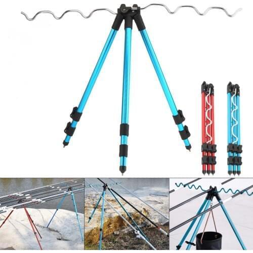 Aluminum Alloy 1.2M Telescopic 7 Groove Fishing Rod Holder Collapsible Tripod Stand Sea Fishing Pole Bracket Blue Red Optional