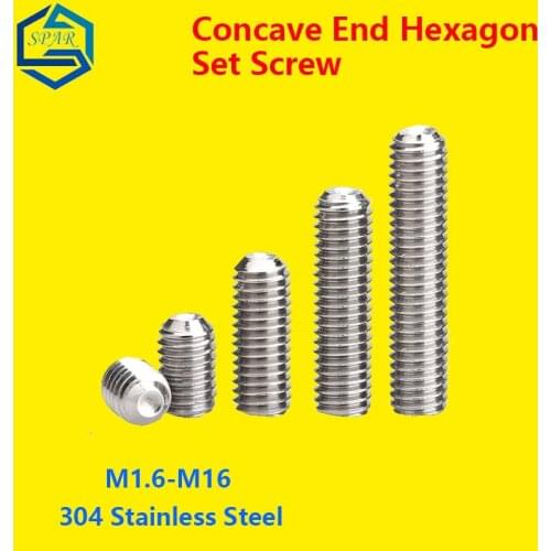 Hex Socket Set Screws Grub Screw Concave Set Screw hexagon Socket Screw Internal Hex Drive Cup-Point Set Screws 304