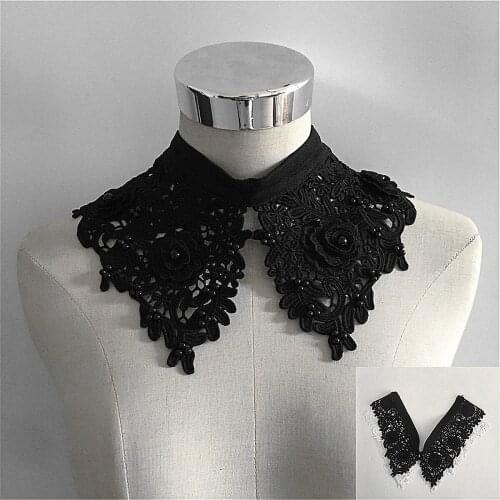 Embroidery 3D Pearl Flower Fake Collar Applique Polyester Button Dress Collar