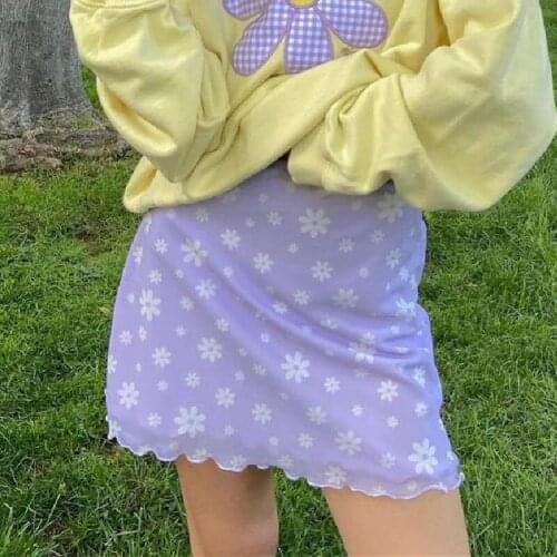 Ladies Girls High Waist Pencil Mini Skirt Creative Floral Printing Stringy Selvedge Sweet Wild Summer Dating Shopping Skirts