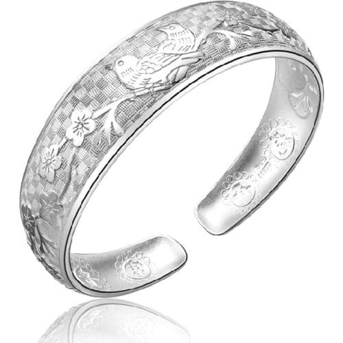100% 925 sterling silver fashion little bird plum flower thai silver ladies'bangles for women wholesale jewelry Christmas gift