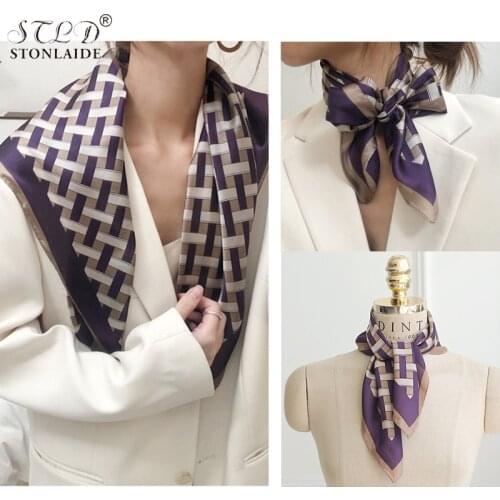 HOT Imitation Silk Square Scarf Shawls For Women Striped Womens kerchief Satin Mens headband Ladies Handkerchief 70CMX70CM