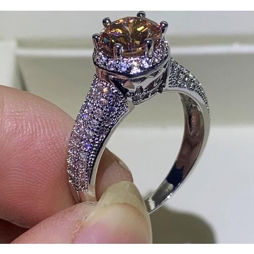 Classical Womens Fashion Jewelry 925 Sterling Silver Yellow AAA Cubic Zircon Pave CZ Eternity Women Wedding Crown Ring Gift