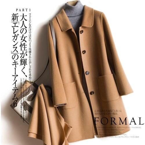 2021 Autumn Women Woolen Coat Turn Down Collar Single Breasted Long Wool Coat Solid Women Warm Coat Casaco Feminino Y526