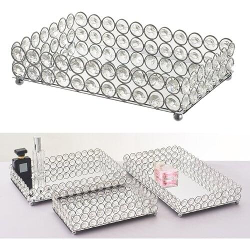 1pc Crystal Jewelry Tray Beads Trinket Organizer With Mirrored Inside For Makeup