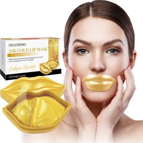 20pcs 24k Gold Lip Mask Pads Anti Aging Moisture Essence Gel Patch Lip Plumper Lip Masks Lips Care Enhancer Pads