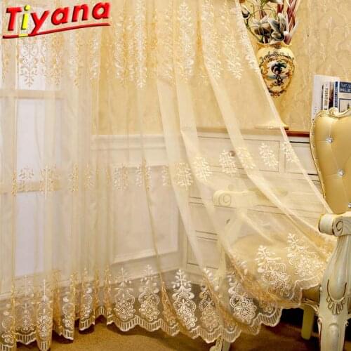 Beige Luxury Embroidery Tulle Curtains for Living Room Balcony Semi-Blackout Yarn #VT