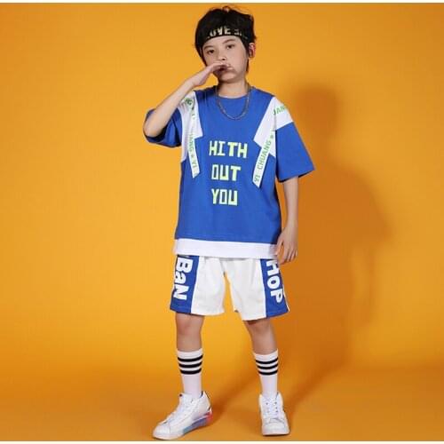 Hip-Hop Clothes Boys Loose Short-Sleeved Shorts Summer 2021 New Kids Basketball Uniforms Jazz Street Dance Costumes DQS7110