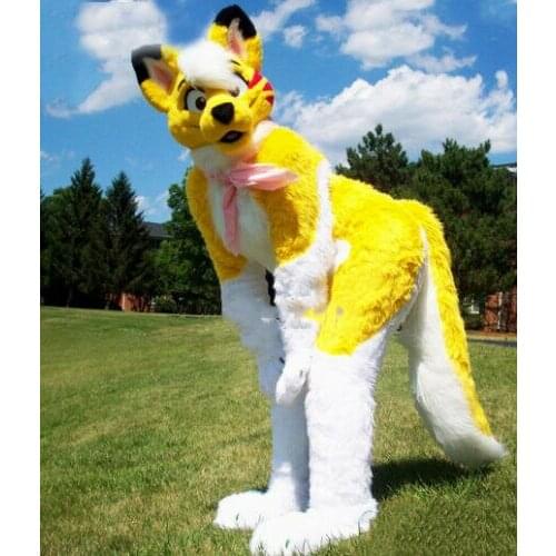 MascotBJ Long Fur Husky Dog Fox Mascot Costume Fursuit Halloween Suit Cosplay New