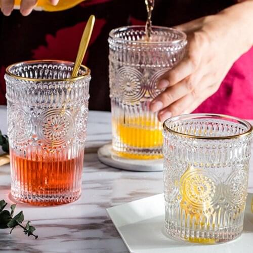 Home retro sculpture flower sun flower transparent glass with Phnom Penh whisky glass water glass breakfast glass juice glass