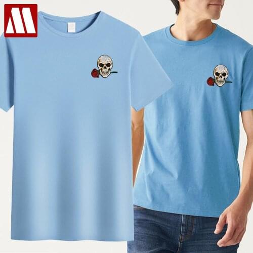 Harajuku Style Men O-Neck T Shirt Swag Punk Rock Mens Embroidery Patch T-shirt Skull Tshirt Buddha Tee Shirts Casual Streetwear