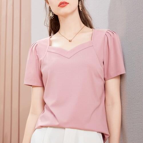 Puff Sleeve V-Neck T Shirt Women T-shirt Cotton 2021 Summer Tops Short Sleeve Woman Clothes Womens Korean Style Tee Shirt Femme