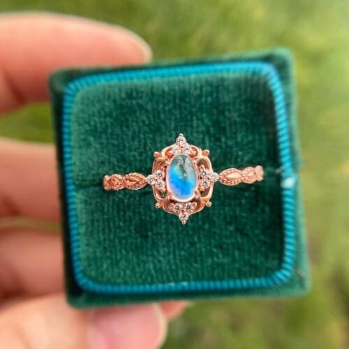 GZ Natural Moonstone Gemstones Rings for Women Genuine 925 Sterling Silver Wedding Promise Ring Band Gift for Fine Jewelry