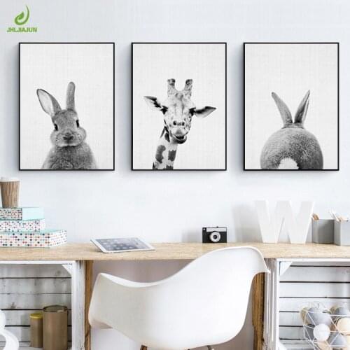 JHLJIAJUN Canvas Painting Zebra Giraffe Animal Black White Art Print Nordic Posters Wall Picture Home Decor Posters And Painting