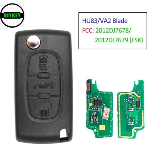 DIYKEY Flip Remote Key With 3 Buttons 433MHz ID46 Chip - FOB for Peugeot 408 2005-2011 FCC: 2012DJ7678 / 2012DJ7679 (FSK)