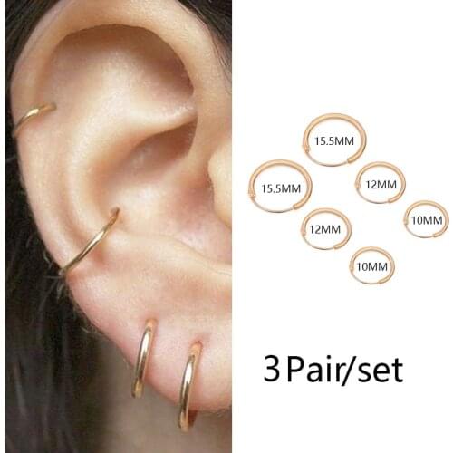 3 Pair/Set Punk Circle Round Women Earrings Simple Black Stainless Steel Slim Mini Hoop Earrings For Girls Party Jewelry