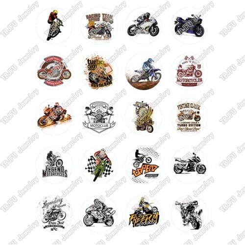 40pcs/lot 10mm 12mm 14mm 16mm Round Motorcycle Pattern Glass Cabochon for DIY Jewelry Making Findings & Components T056