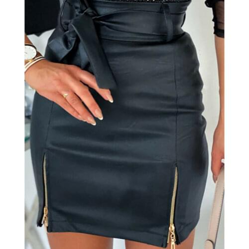 Fashion Women Skirt Mini Slim Skirt High Waist Office Ladies PU Leather Pencil Bodycon Skirt