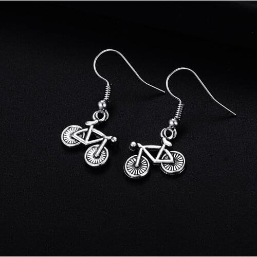 Trendy Vintage Bicycle Shape Dangle Antique Silver Plated Earrings for Women Girl Retro Drop Earrings Cute Earring Jewelry