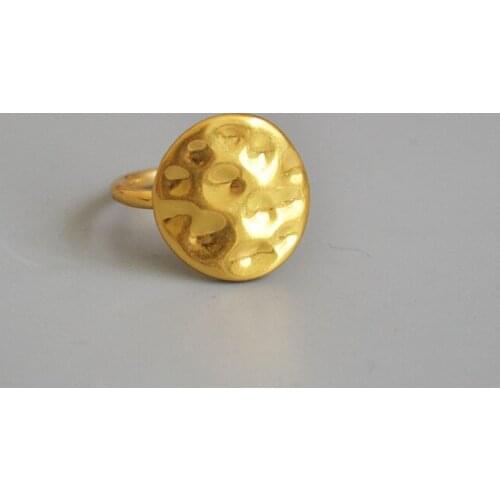 Niche Vintage 18K Gold-Plated Hand-Hammered Concave-Convex round Opening Adjustable Ring Index Finger Ring Trendy People