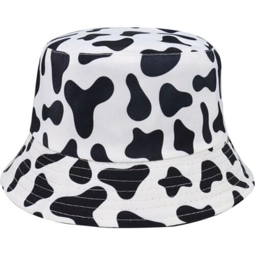 New Fashion Hat Reversible Black White Cow Pattern Bucket Hats Fisherman Caps For Women Mens Womens Summer Sun Hat
