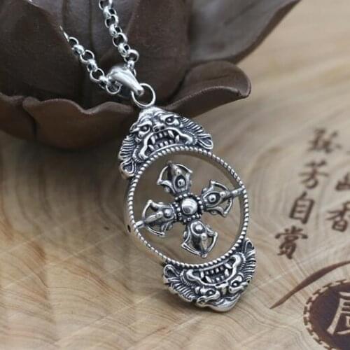 NEW 100% 925 silver Tibetan Dorje pendant sterling Good Luck Wealth Pixiu necklace pendant pure silver Buddhist Vajra Pendant