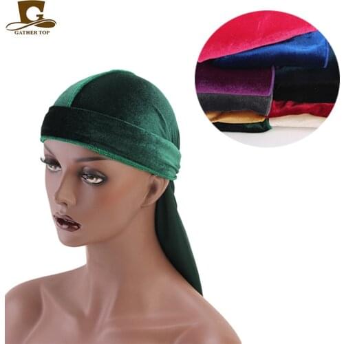 New Luxury Muslim Mens Velvet Durags Bandana Turban Hat Wigs Doo Durag Biker Headwear Headband Pirate Hat Hair Accessories