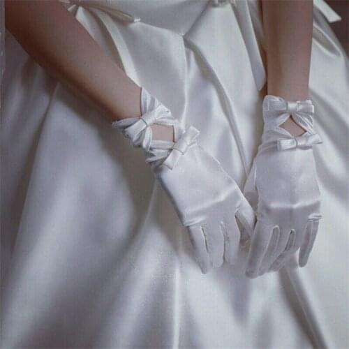 Wedding Bridal Gloves White Satin Gloves Two Bowknot Hollow Marriage Glove Wedding Ceremony Gloves for Wedding Accessories 2021